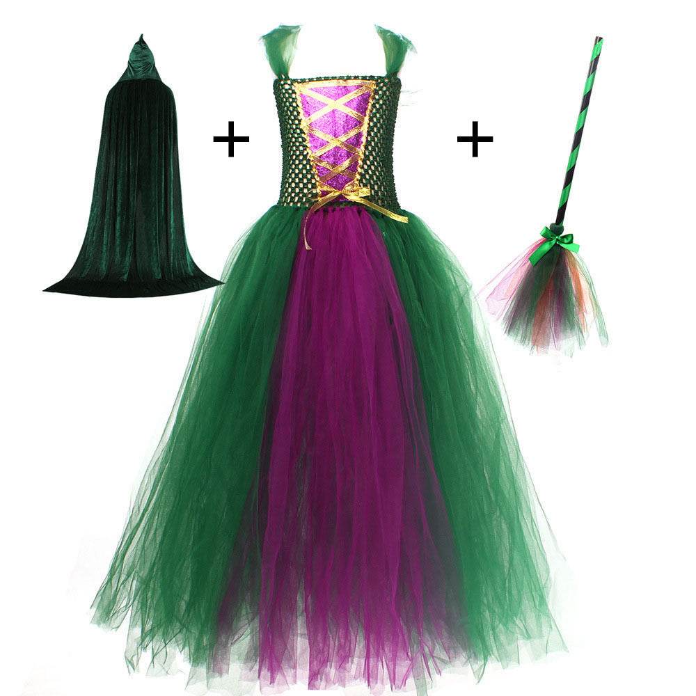 Halloween Costume Witch Children Dress Cloak Broom Set - www.Shopthatapp.com #