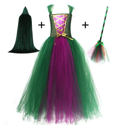 Halloween Costume Witch Children Dress Cloak Broom Set - www.Shopthatapp.com #