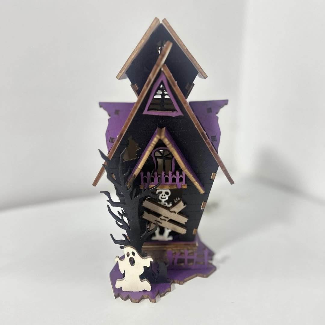 Halloween DIY Wooden Glowing Haunted House Table Decoration - www.Shopthatapp.com #