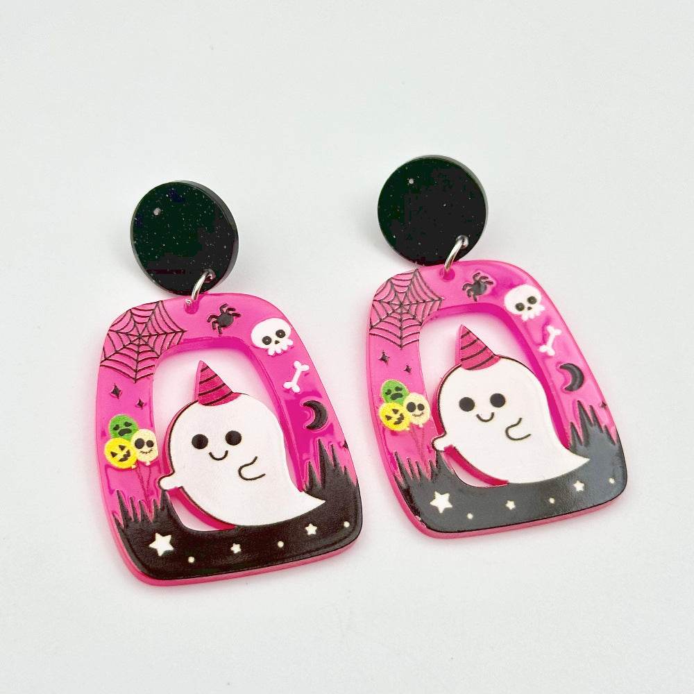 Halloween Day Ornament Colorful Ghost Eyes Funny Acrylic Earrings For Women - www.Shopthatapp.com #