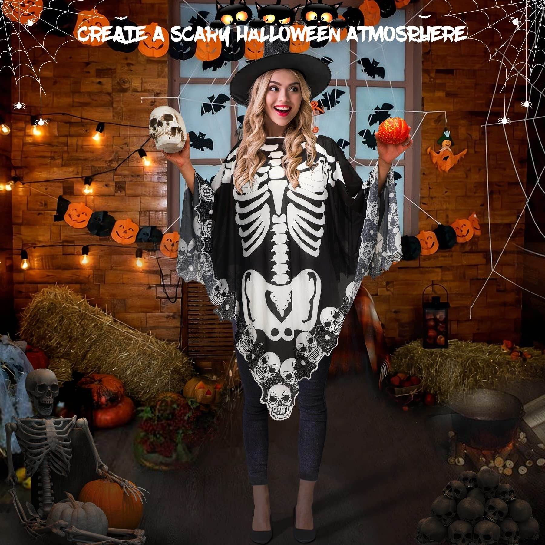 Halloween Lace Poncho Plus Size Halloween Skeleton Cape Day Of The Dead Costumes For Women 59 Inches X 59 Inches -Selling On Amazon Is Prohibited - www.Shopthatapp.com #