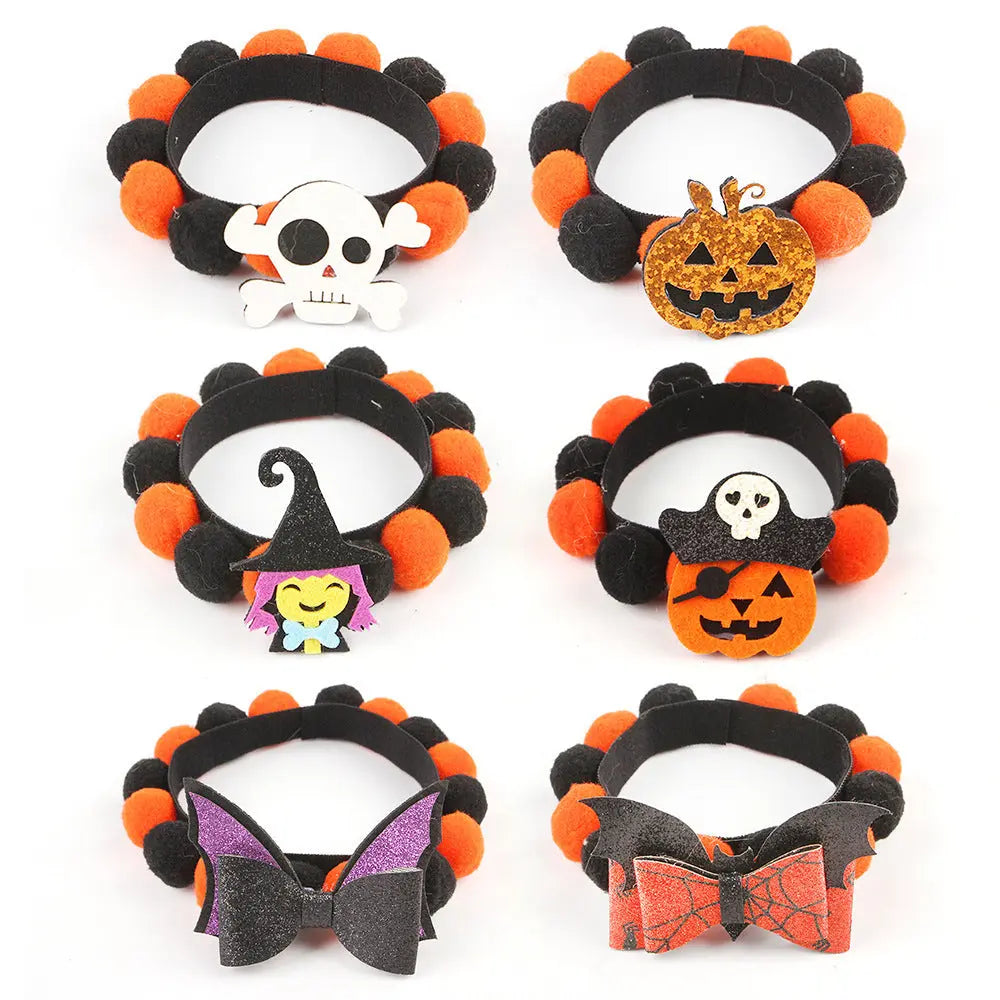 Halloween Pet Fur Ball Collar Pumpkin Accessories - www.Shopthatapp.com