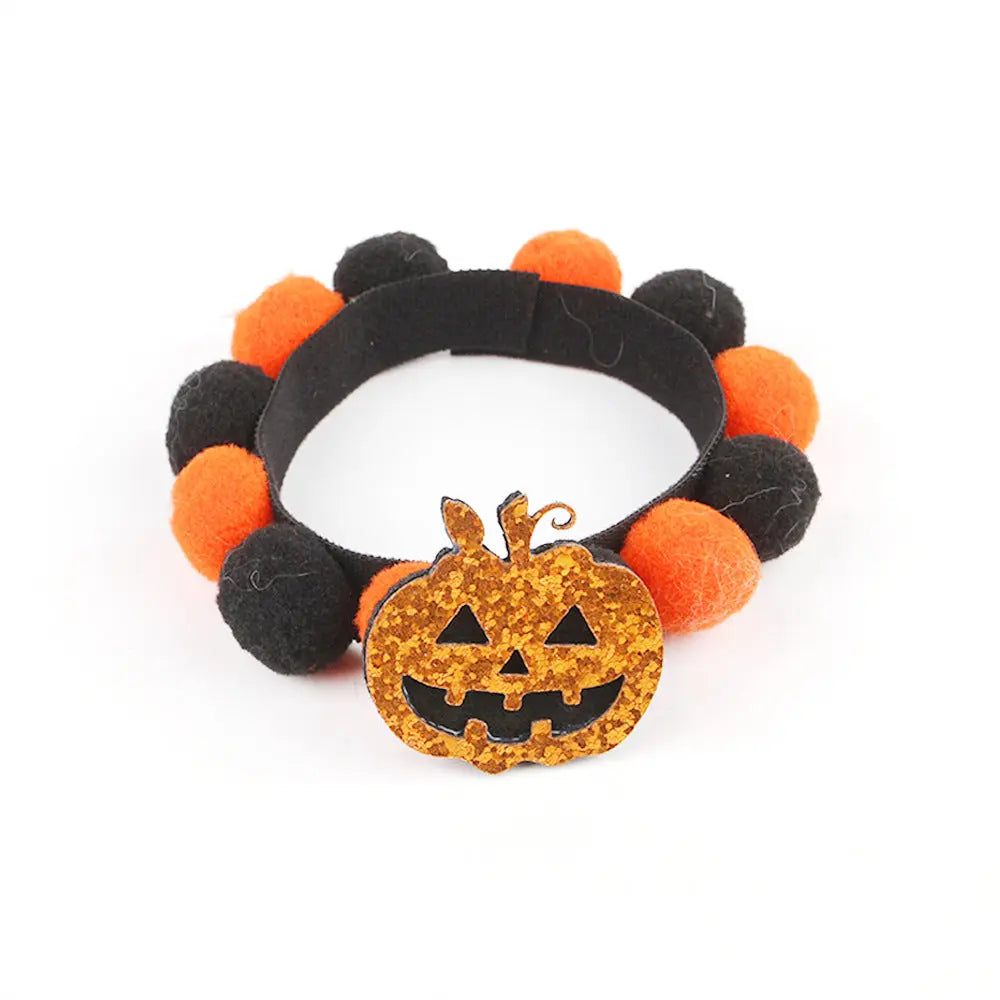 Halloween Pet Fur Ball Collar Pumpkin Accessories - www.Shopthatapp.com