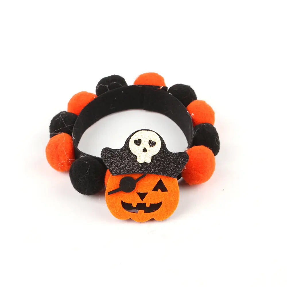 Halloween Pet Fur Ball Collar Pumpkin Accessories - www.Shopthatapp.com
