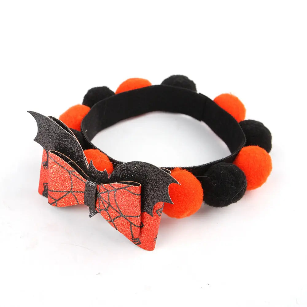 Halloween Pet Fur Ball Collar Pumpkin Accessories - www.Shopthatapp.com #