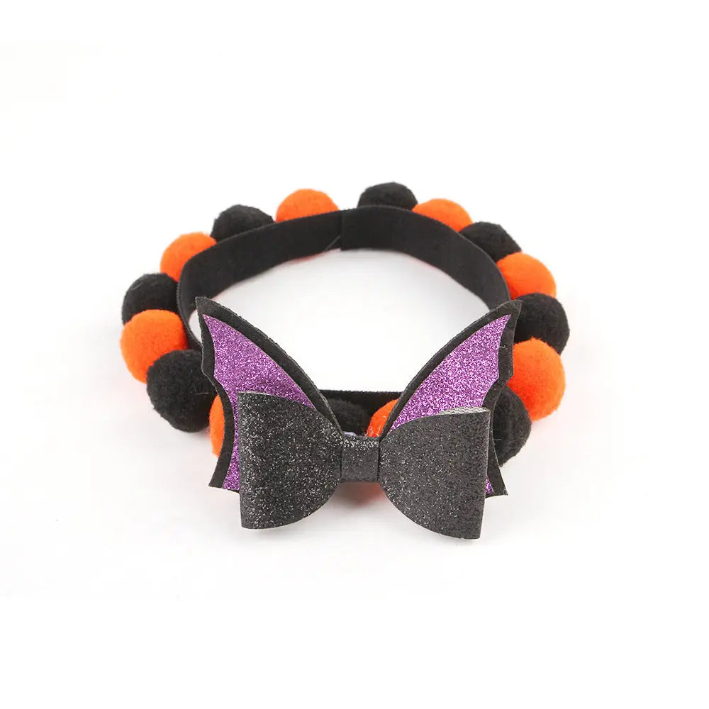 Halloween Pet Fur Ball Collar Pumpkin Accessories - www.Shopthatapp.com #