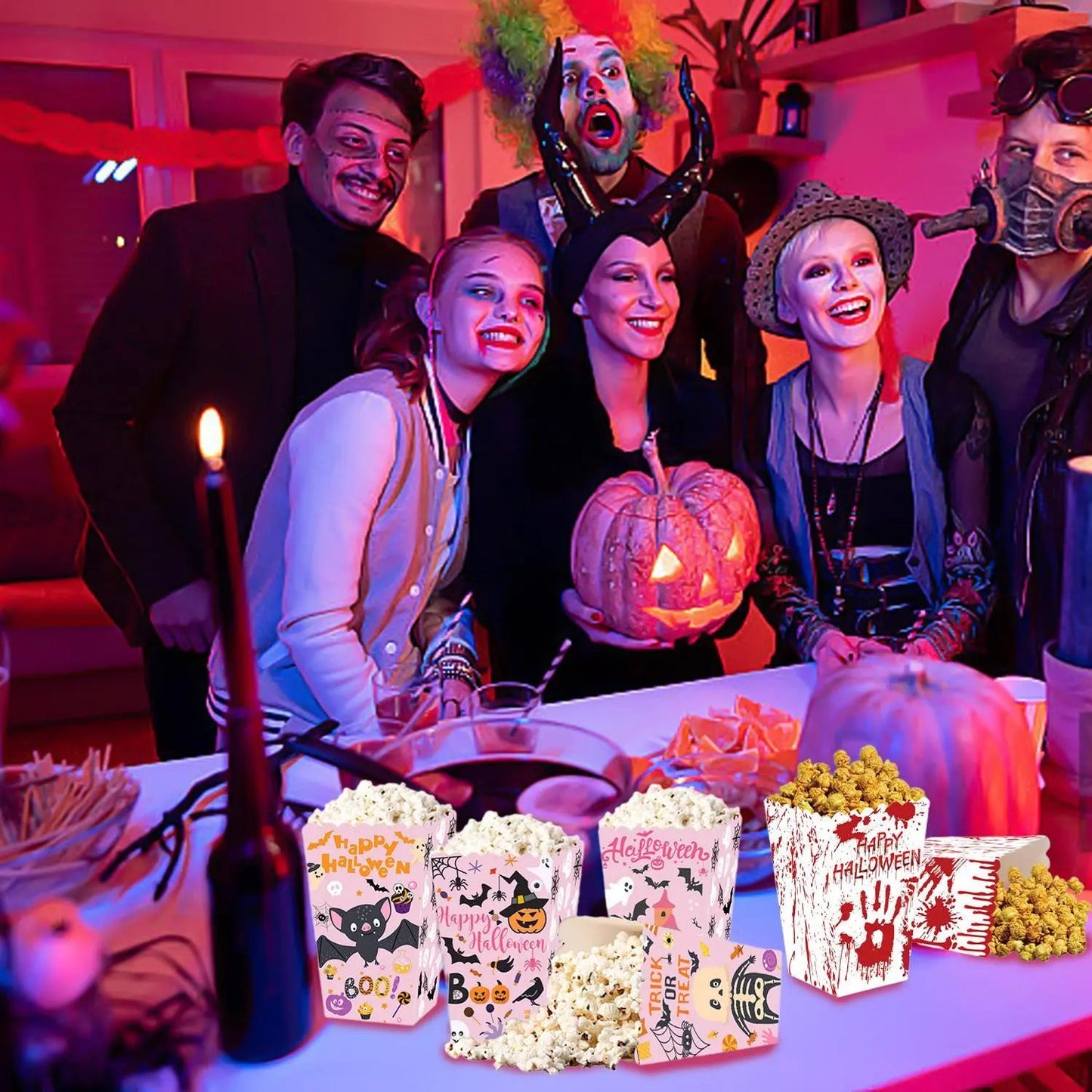 Halloween Popcorn Boxes In 3 Designs. Halloween Party Supplies In 3 Styles, 4 Of Each Style, 12 In Total - www.Shopthatapp.com #