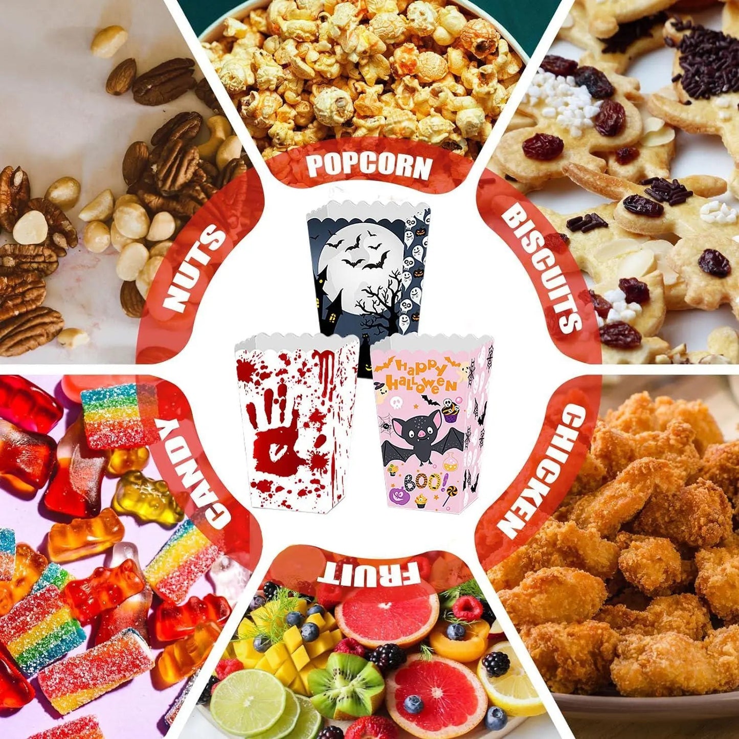 Halloween Popcorn Boxes In 3 Designs. Halloween Party Supplies In 3 Styles, 4 Of Each Style, 12 In Total - www.Shopthatapp.com #