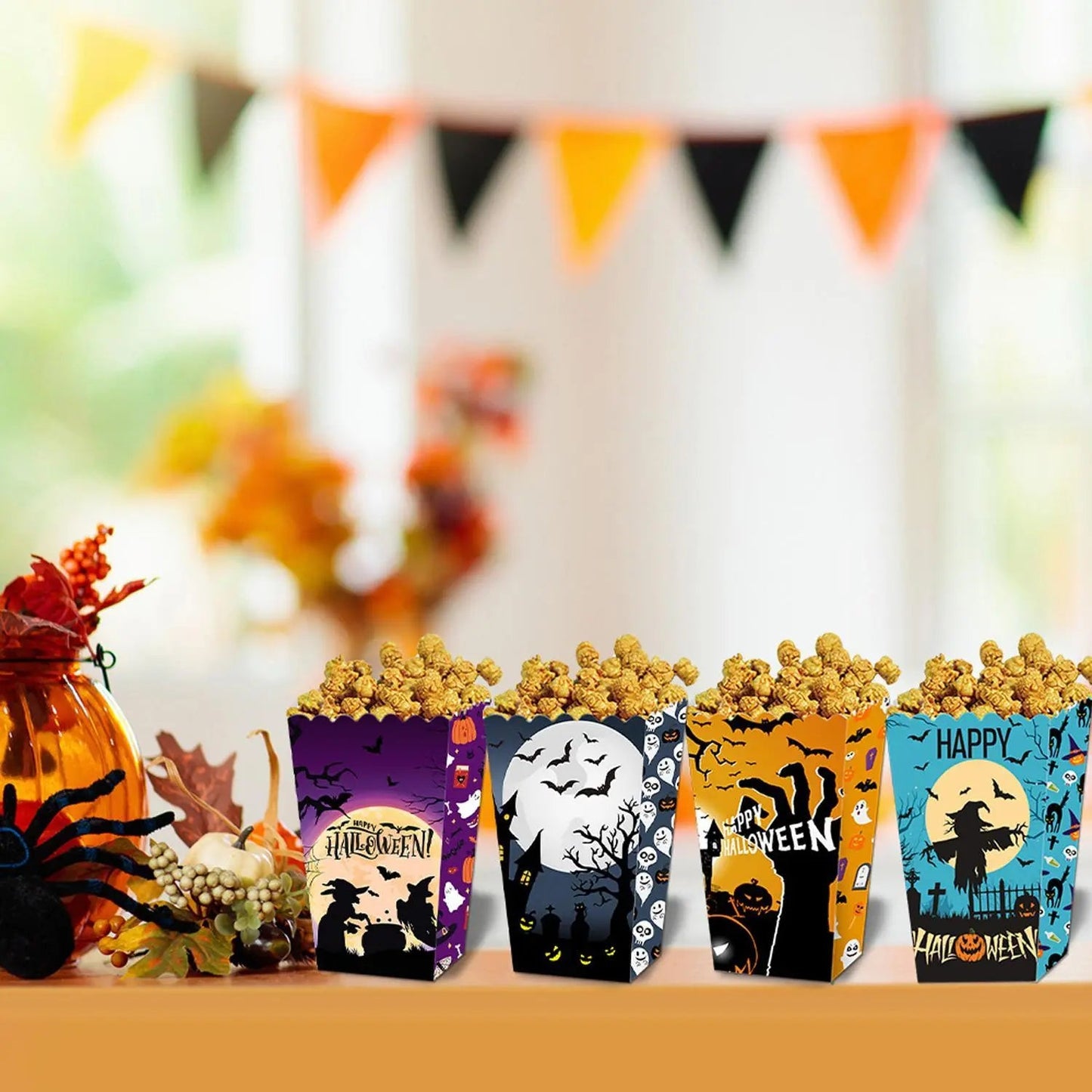 Halloween Popcorn Boxes In 3 Designs. Halloween Party Supplies In 3 Styles, 4 Of Each Style, 12 In Total - www.Shopthatapp.com #