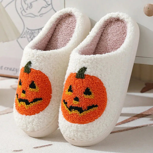 Halloween Pumpkin Cartoon Slippers Warm Winter Slippers Men And Women Couples Indoor House Shoes - www.Shopthatapp.com