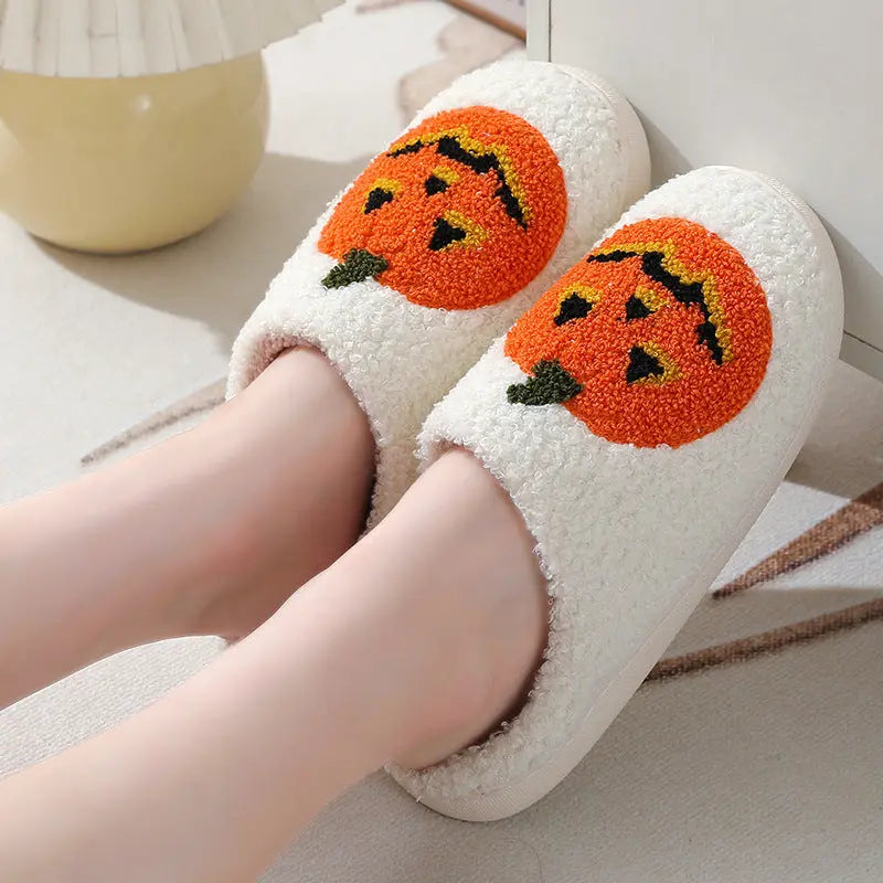 Halloween Pumpkin Cartoon Slippers Warm Winter Slippers Men And Women Couples Indoor House Shoes - www.Shopthatapp.com