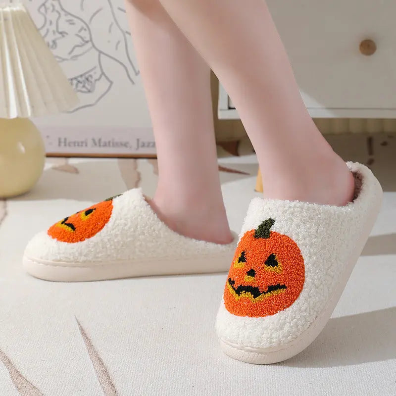Halloween Pumpkin Cartoon Slippers Warm Winter Slippers Men And Women Couples Indoor House Shoes - www.Shopthatapp.com