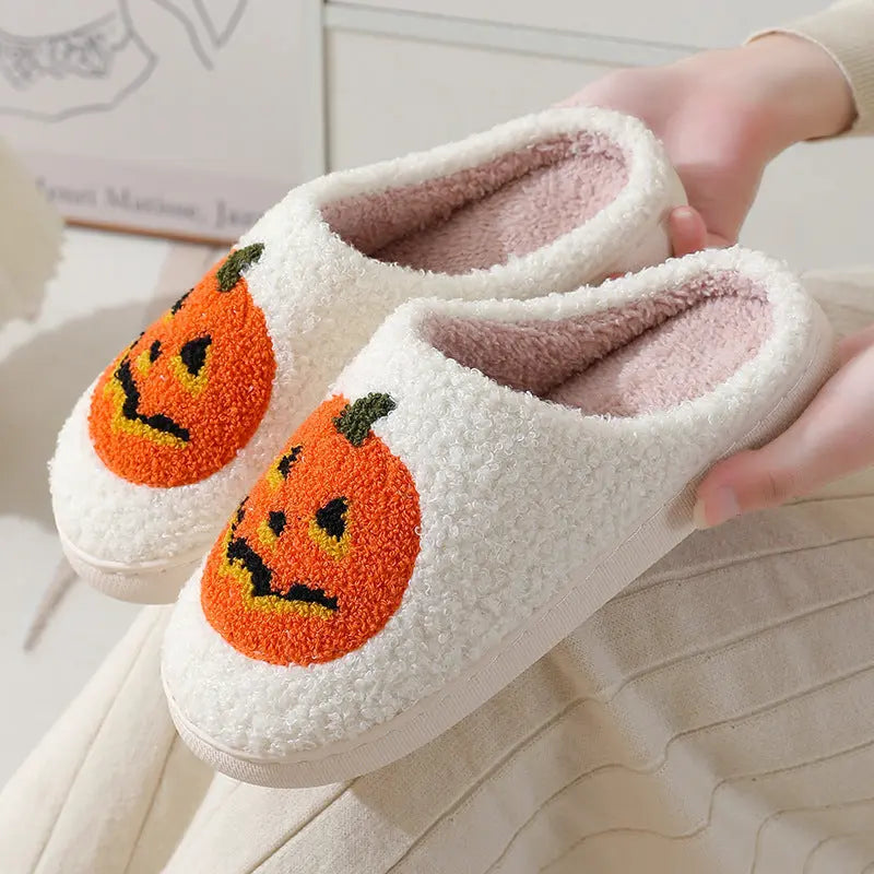 Halloween Pumpkin Cartoon Slippers Warm Winter Slippers Men And Women Couples Indoor House Shoes - www.Shopthatapp.com