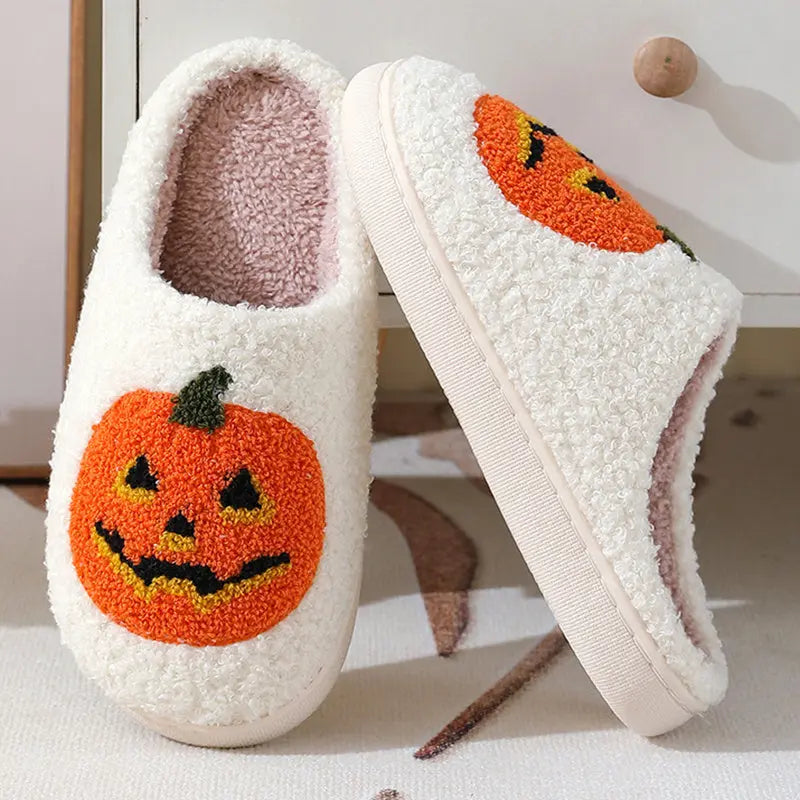 Halloween Pumpkin Cartoon Slippers Warm Winter Slippers Men And Women Couples Indoor House Shoes - www.Shopthatapp.com