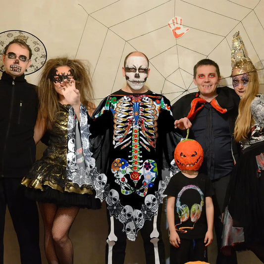 Halloween Skeleton Poncho, Lace Skeleton Halloween Costume Poncho Day Of The Dead Colorful Poncho For Women, 59 Inchx59 Inch-Cannot Be Listed On Amazon Platform - www.Shopthatapp.com
