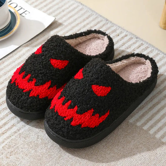 Halloween Skull Cartoon Print Slippers Warm Winter Slippers For Men Women Couple Home Shoes Indoor Cotton Slippers - www.Shopthatapp.com