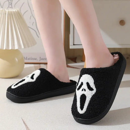 Halloween Skull Cartoon Print Slippers Warm Winter Slippers For Men Women Couple Home Shoes Indoor Cotton Slippers - www.Shopthatapp.com