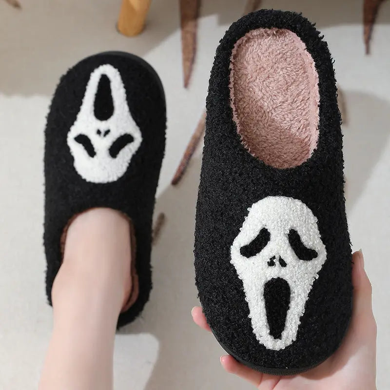 Halloween Skull Cartoon Print Slippers Warm Winter Slippers For Men Women Couple Home Shoes Indoor Cotton Slippers - www.Shopthatapp.com