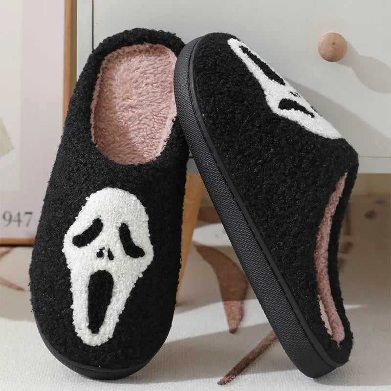 Halloween Skull Cartoon Print Slippers Warm Winter Slippers For Men Women Couple Home Shoes Indoor Cotton Slippers - www.Shopthatapp.com