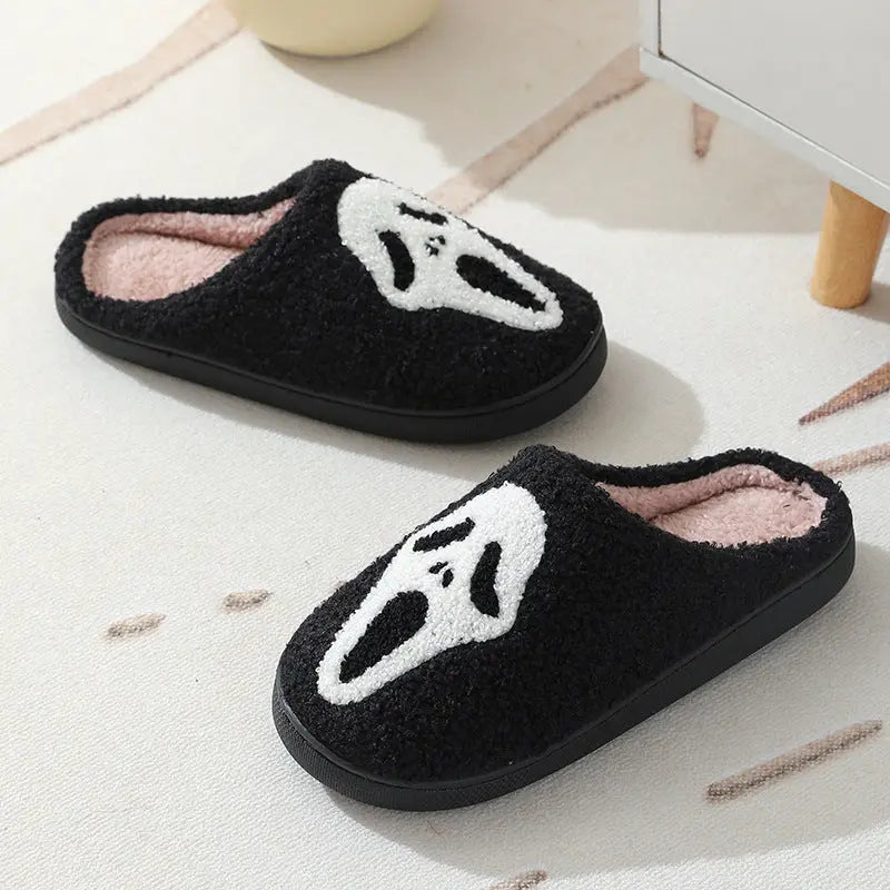 Halloween Skull Cartoon Print Slippers Warm Winter Slippers For Men Women Couple Home Shoes Indoor Cotton Slippers - www.Shopthatapp.com