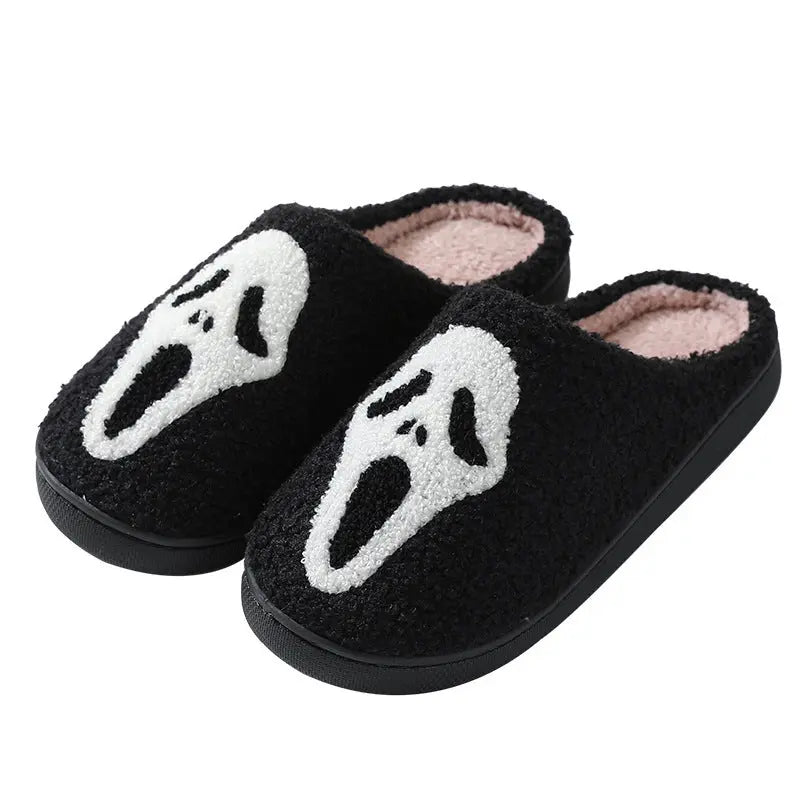 Halloween Skull Cartoon Print Slippers Warm Winter Slippers For Men Women Couple Home Shoes Indoor Cotton Slippers - www.Shopthatapp.com