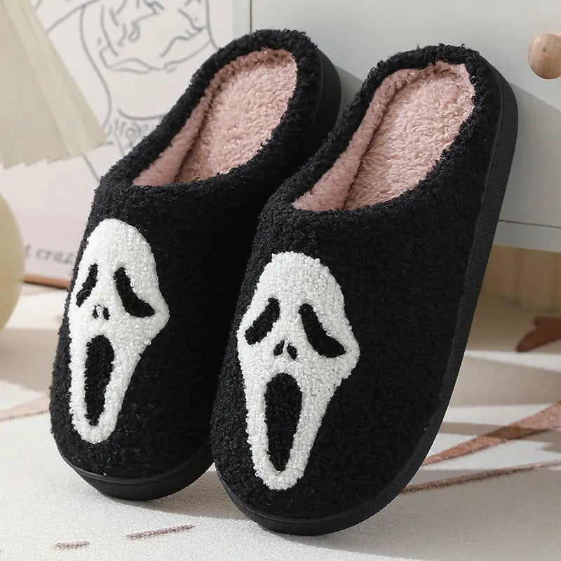 Halloween Skull Cartoon Print Slippers Warm Winter Slippers For Men Women Couple Home Shoes Indoor Cotton Slippers - www.Shopthatapp.com