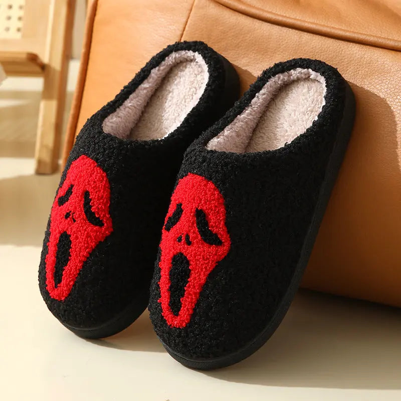 Halloween Skull Cartoon Print Slippers Warm Winter Slippers For Men Women Couple Home Shoes Indoor Cotton Slippers - www.Shopthatapp.com