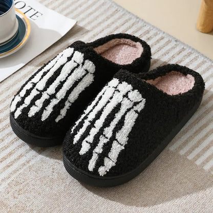 Halloween Skull Cartoon Print Slippers Warm Winter Slippers For Men Women Couple Home Shoes Indoor Cotton Slippers - www.Shopthatapp.com