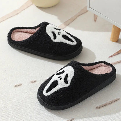 Halloween Skull Cartoon Print Slippers Warm Winter Slippers For Men Women Couple Home Shoes Indoor Cotton Slippers - www.Shopthatapp.com #