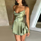 Halter Satin Summer Charming Backless Straps Temperament Elegant Celebrity Style Short Dress - www.Shopthatapp.com