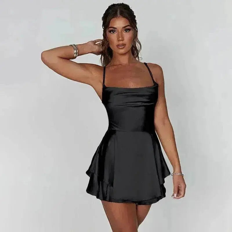 Halter Satin Summer Charming Backless Straps Temperament Elegant Celebrity Style Short Dress - www.Shopthatapp.com
