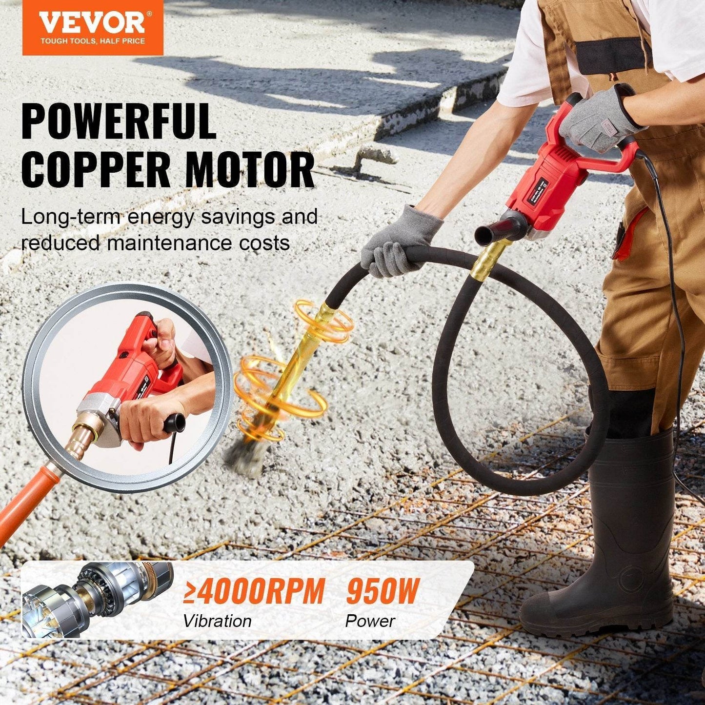 Handheld Concrete Vibrator, 800W Electric Vibrator 13000 VPM - www.Shopthatapp.com #