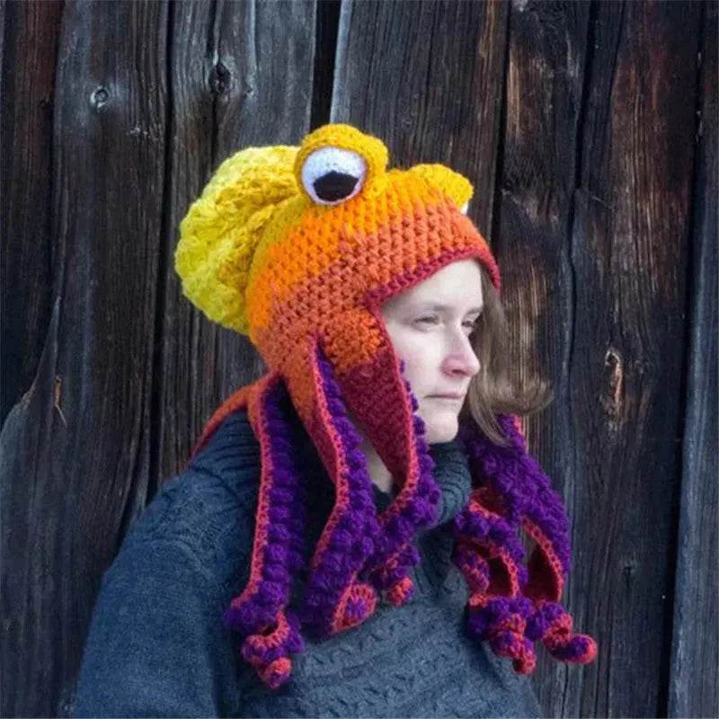 Handmade Knitted Crotchet Octopus Headgear for Men and Women - www.Shopthatapp.com #