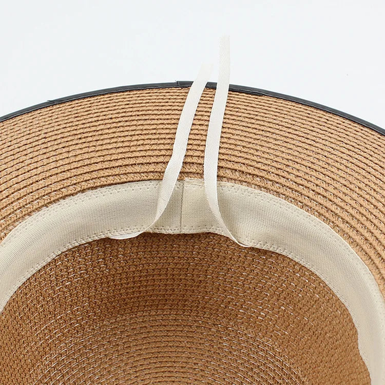 Panama Fashion Ladies Elegant Raffia Straw Hat Rhinestone Letters Vacation Travel High Quality Ladies Summer Topper Banquet Hat - www.Shopthatapp.com