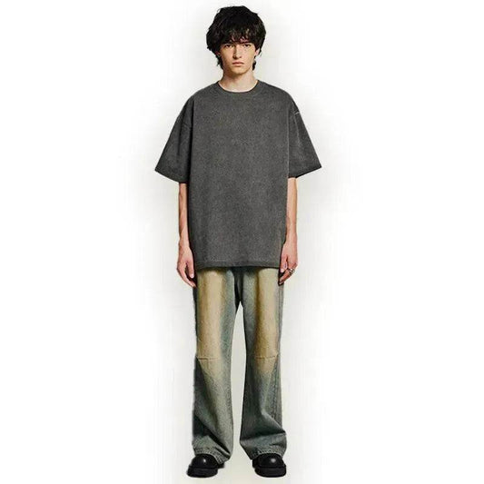 Heavy Dirty Washed Old Loose Double Yarn Cotton Short Sleeve - www.Shopthatapp.com #