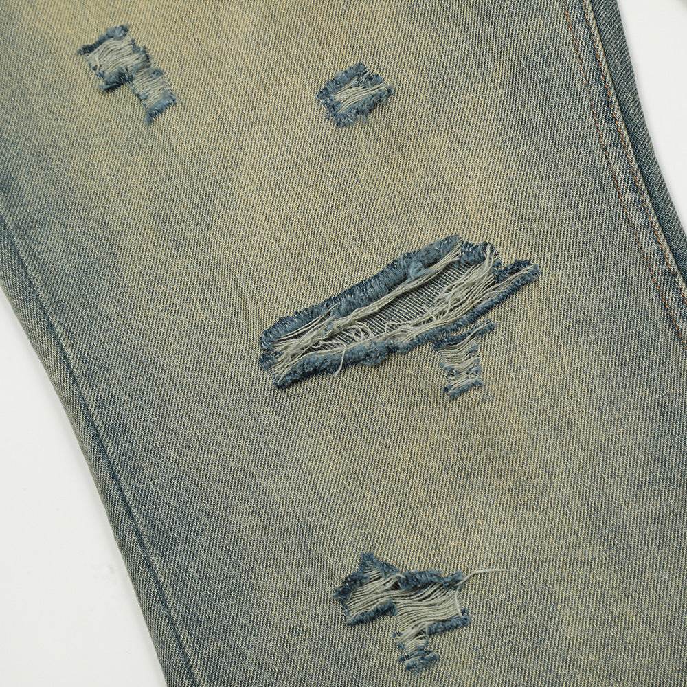 Heavy Industry Washing Hole Denim Trousers Men Jeans - www.Shopthatapp.com #