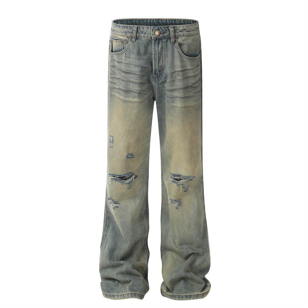 Heavy Industry Washing Hole Denim Trousers Men Jeans - www.Shopthatapp.com #