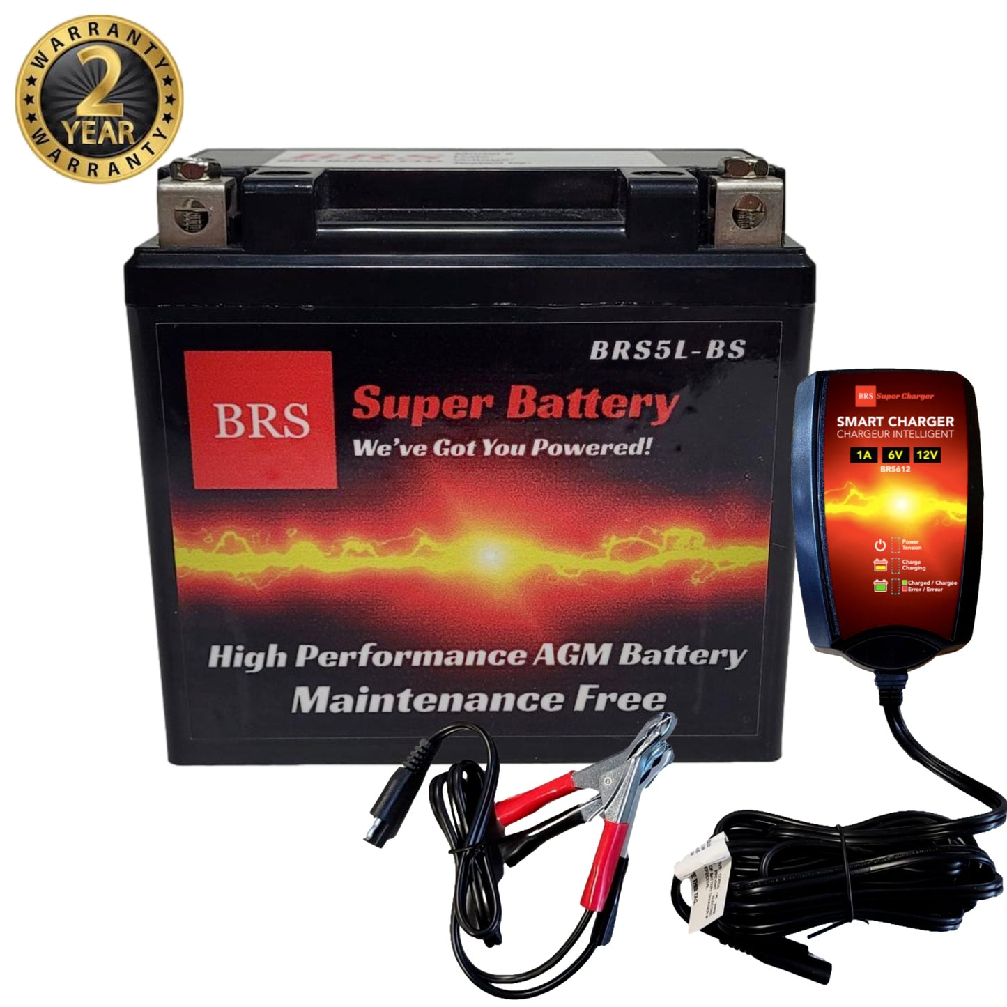 High Performance BRS5L-BS BS 2 Year Warranty & Smart Charger / Maintainer Combo Bundle Kit 12v Sealed AGM PowerSports Battery - www.Shopthatapp.com #