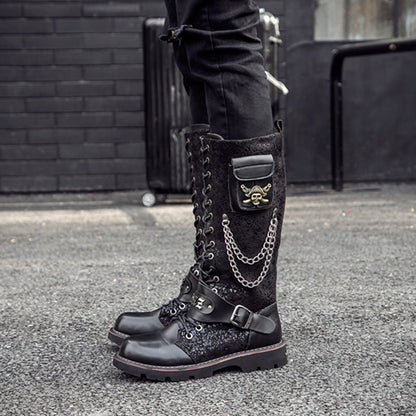 High Riding Boots Men's Frosted Locomotive Long Barrel Rock Punk - www.Shopthatapp.com