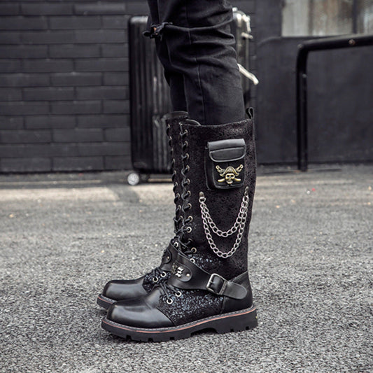 High Riding Boots Men's Frosted Locomotive Long Barrel Rock Punk - www.Shopthatapp.com