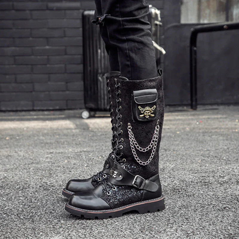 High Riding Boots Men's Frosted Locomotive Long Barrel Rock Punk - www.Shopthatapp.com