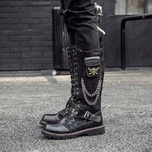 High Riding Boots Men's Frosted Locomotive Long Barrel Rock Punk - www.Shopthatapp.com