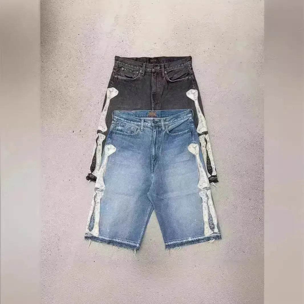 Hip Hop Shorts - Bones Shorts Design Denim Shorts for Men - Jeans shorts - www.Shopthatapp.com #