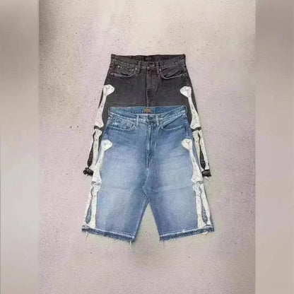 Hip Hop Shorts - Bones Shorts Design Denim Shorts for Men - Jeans shorts - www.Shopthatapp.com #