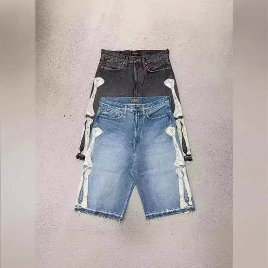 Hip Hop Shorts - Bones Shorts Design Denim Shorts for Men - Jeans shorts - www.Shopthatapp.com #