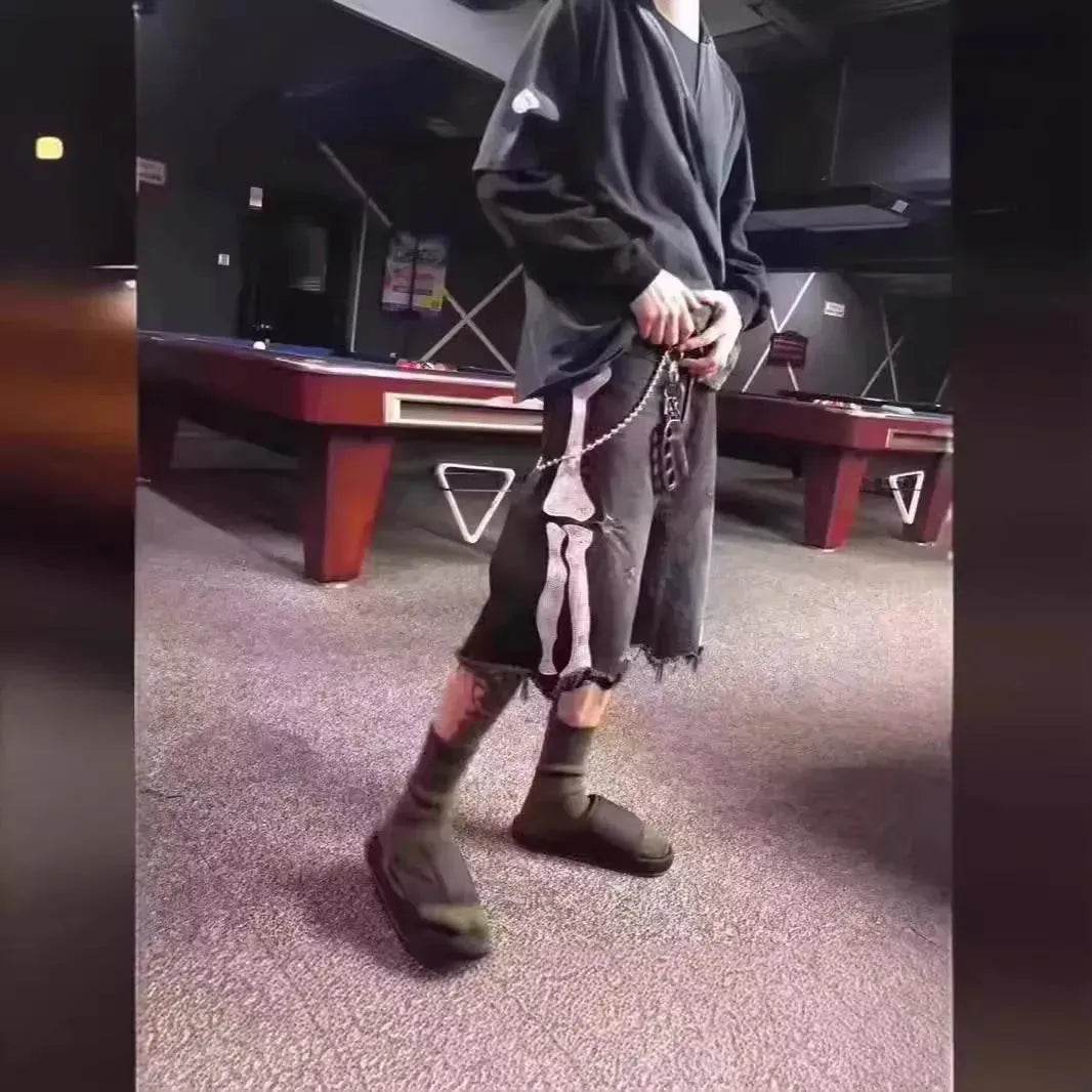 Hip Hop Shorts - Bones Shorts Design Denim Shorts for Men - Jeans shorts - www.Shopthatapp.com #