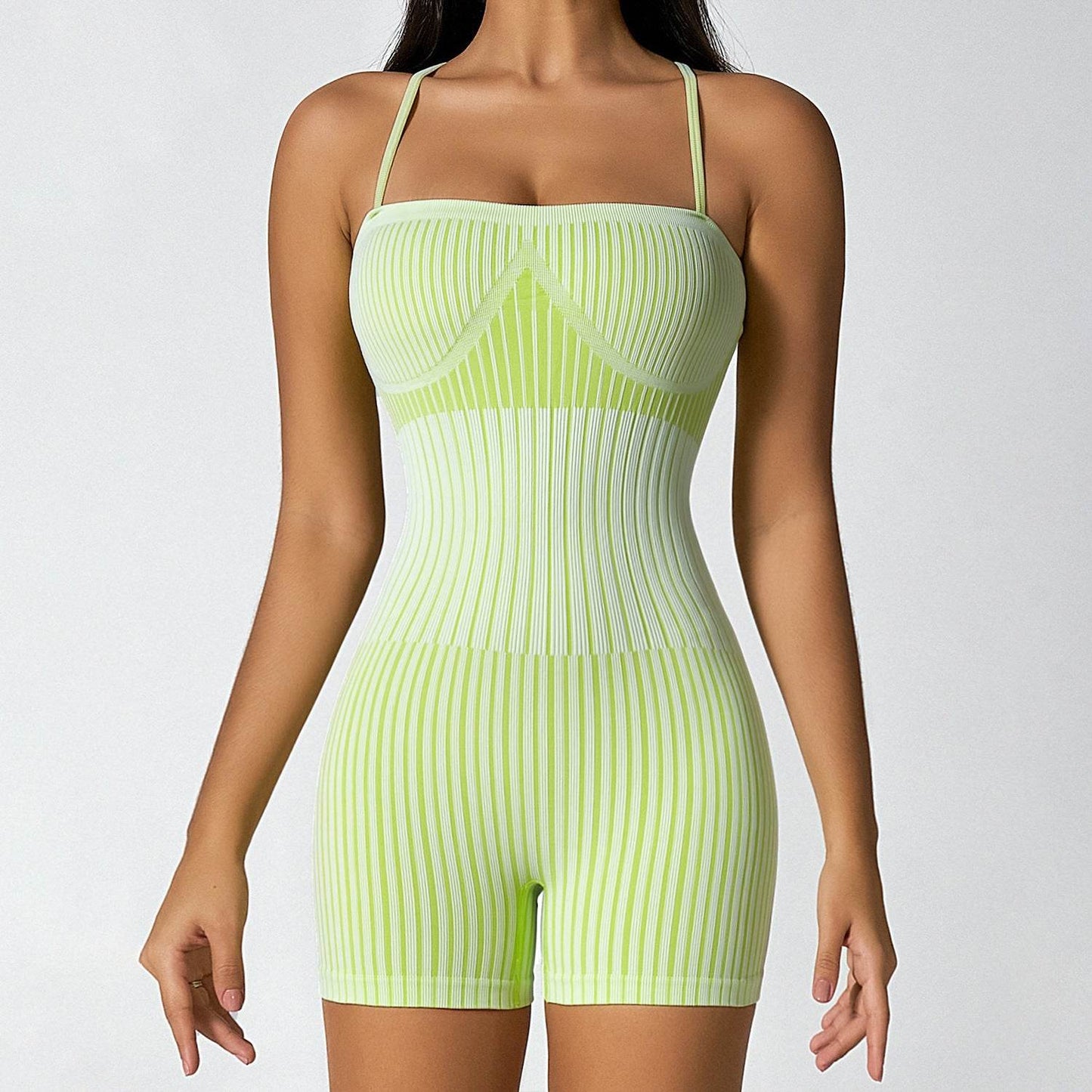 Hip Rise Waist Tight Sleeveless Yoga Jumpsuit Short Workout Romper - www.Shopthatapp.com #