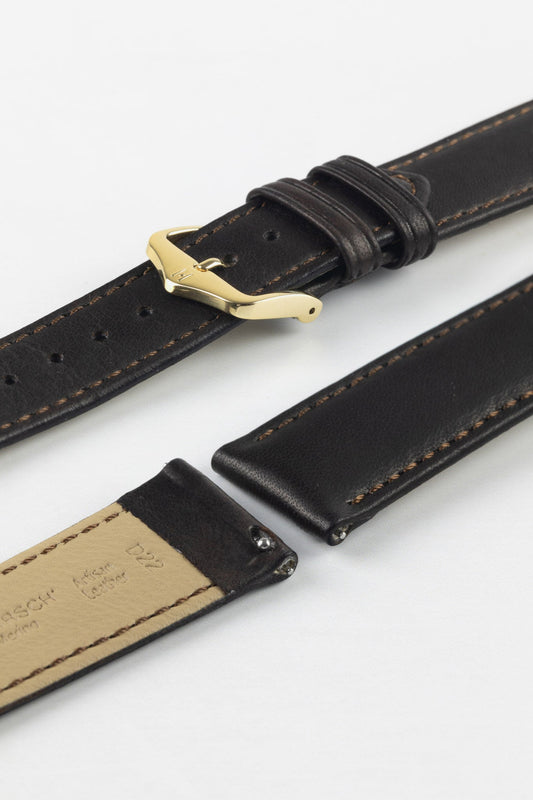 Bracelet HIRSCH en cuir nappa mérinos marron, 19 mm, boucle dorée | 01206010-19-GB