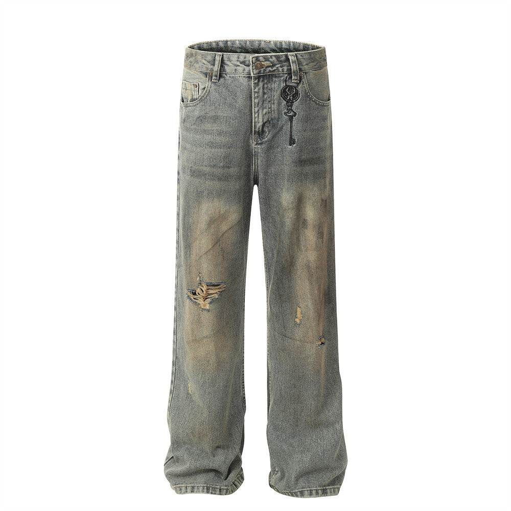 Hole Denim Men Trousers Heavy Industry Washing Jeans - www.Shopthatapp.com #