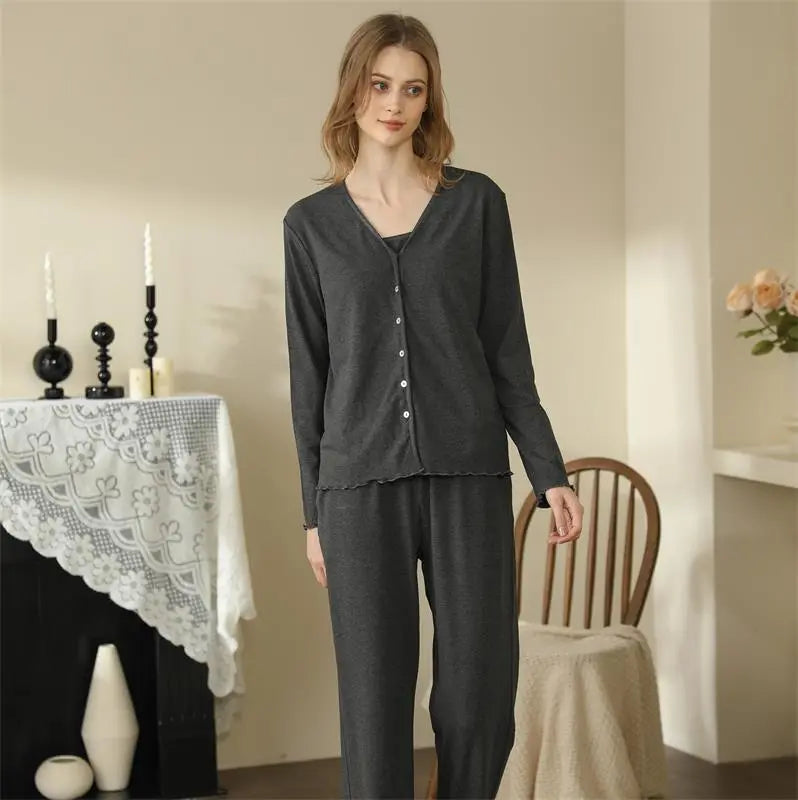 Homewear With Braces Cardigan French Style Three-piece Pajamas For Women - www.Shopthatapp.com